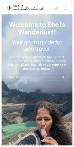 Vista previa del sitio She Is Wanderlust, medio de Estados Unidos para artículos patrocinados