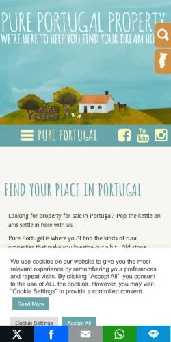 Anteprima del sito Pure Portugal, media di Regno Unito per articoli sponsorizzati