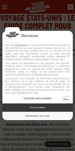 Anteprima del sito Passion Amérique, media di Francia per articoli sponsorizzati