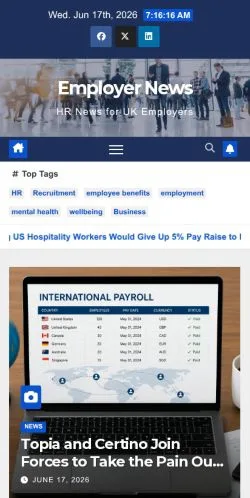 Anteprima del sito Employer News, media di Regno Unito per articoli sponsorizzati