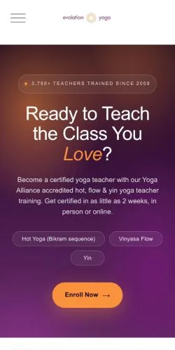 Pré-visualização do site Evolation Yoga, meio de Estados Unidos para artigos patrocinados