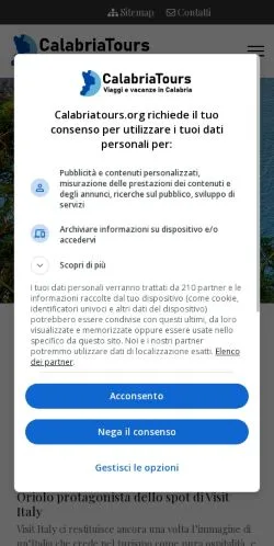 스폰서 기사용 이탈리아 매체 Calabria Tours 사이트 미리보기