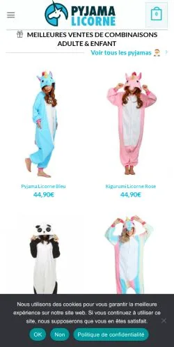 Vista previa del sitio Pyjama Licorne, medio de Francia para artículos patrocinados