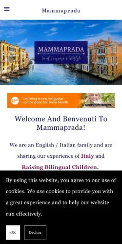 Anteprima del sito Italian Travel & Bilingual Kids, media di Stati Uniti per articoli sponsorizzati