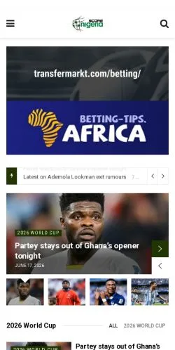 Anteprima del sito Score Nigeria, media di Stati Uniti per articoli sponsorizzati
