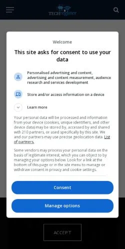 Pré-visualização do site Techregister, meio de Reino Unido para artigos patrocinados