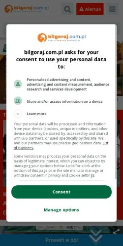 スポンサード記事向けのポーランドメディア、Biłgorajのサイトプレビュー