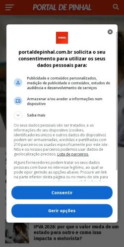 Podgląd witryny Portal de Pinhal, medium z kraju Brazylia do artykułów sponsorowanych