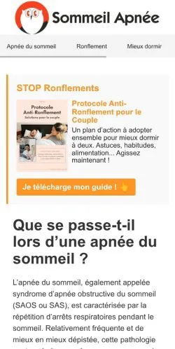 Anteprima del sito Sommeil Apnée, media di Francia per articoli sponsorizzati