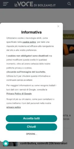Anteprima del sito La Voce Di Bolzano, media di Italia per articoli sponsorizzati