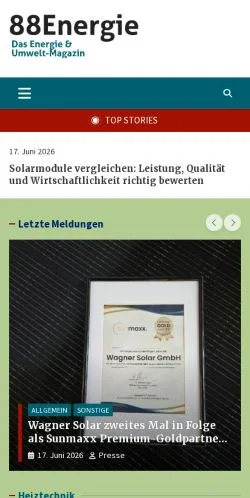 スポンサード記事向けのドイツメディア、88Energieのサイトプレビュー