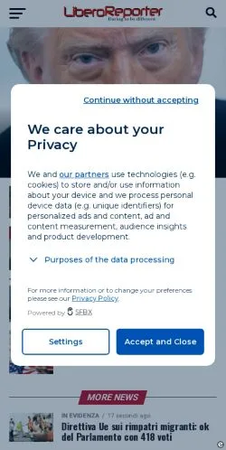 Anteprima del sito LiberoReporter, media di Italia per articoli sponsorizzati