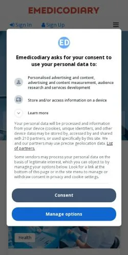 Pré-visualização do site Emedicodiary, meio de Estados Unidos para artigos patrocinados