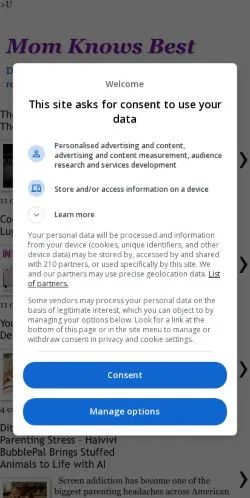 Anteprima del sito Mom Knows Best, media di Stati Uniti per articoli sponsorizzati