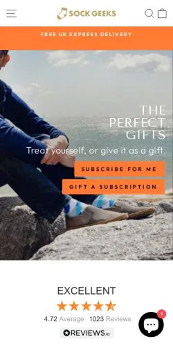 Anteprima del sito Sock Geeks, media di Regno Unito per articoli sponsorizzati