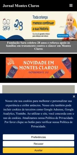 Anteprima del sito Jornal Montes Claros, media di Brasile per articoli sponsorizzati