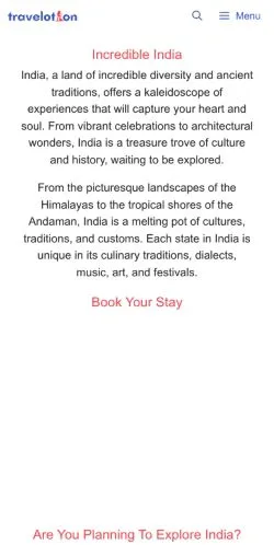 Anteprima del sito Experience India • Travelothon, media di Stati Uniti per articoli sponsorizzati