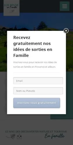 Anteprima del sito Tourisme En Famille, media di Francia per articoli sponsorizzati