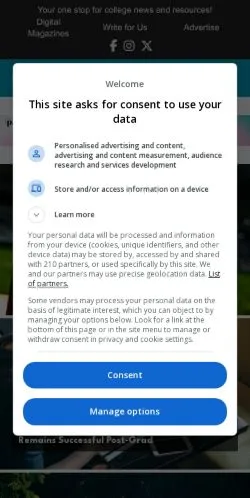 Anteprima del sito College News, media di Stati Uniti per articoli sponsorizzati