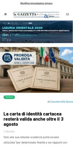 Podgląd witryny Gazzetta della Spezia, medium z kraju Włochy do artykułów sponsorowanych