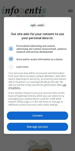 Vista previa del sitio Infodentis Homepage, medio de Estados Unidos para artículos patrocinados