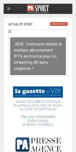 Anteprima del sito Presse Agence Sport, media di Francia per articoli sponsorizzati
