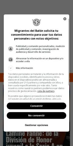Anteprima del sito Migrantes Del Balón, media di Spagna per articoli sponsorizzati