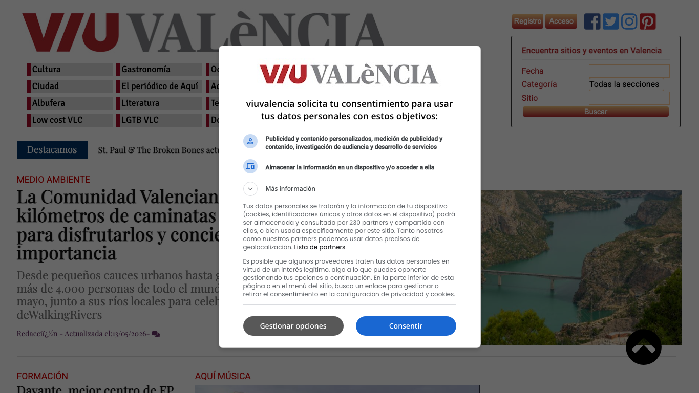 Anteprima del sito Viu Valencia, media di Spagna per articoli sponsorizzati