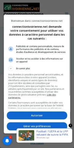Anteprima del sito Connectionivoirienne, media di Francia per articoli sponsorizzati