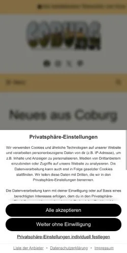 Anteprima del sito Coburg-News, media di Germania per articoli sponsorizzati