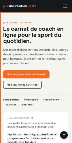 스폰서 기사용 프랑스 매체 Club Evolution Sport 사이트 미리보기