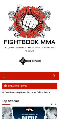 스폰서 기사용 미국 매체 FightBook MMA 사이트 미리보기