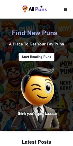 Voorbeeld van de site All About Puns, medium uit Verenigde Staten voor gesponsorde artikelen