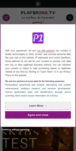 Anteprima del sito Playerone, media di Francia per articoli sponsorizzati