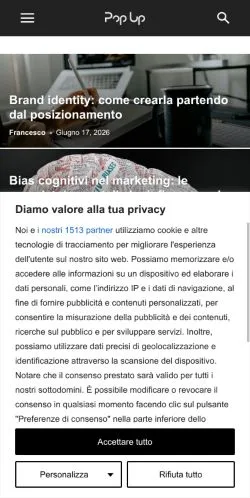 Anteprima del sito Popupmag, media di Italia per articoli sponsorizzati
