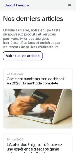 Forhåndsvisning av nettstedet Dealfluence, medium fra Frankrike for sponsede artikler