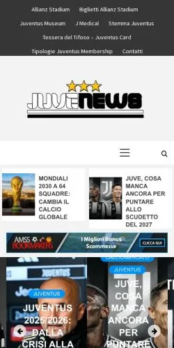 Anteprima del sito Juventus News, media di Italia per articoli sponsorizzati