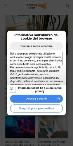 Podgląd witryny Informare Sicilia, medium z kraju Włochy do artykułów sponsorowanych