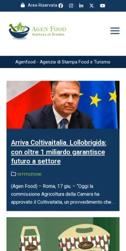 Anteprima del sito Agenfood, media di Italia per articoli sponsorizzati