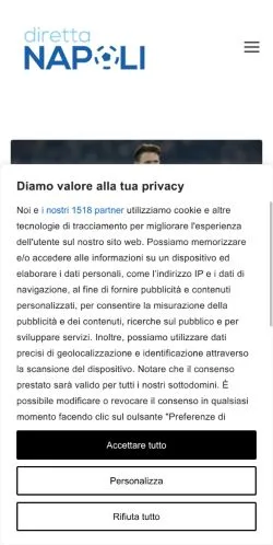 Podgląd witryny Diretta Napoli, medium z kraju Stany Zjednoczone do artykułów sponsorowanych