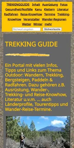 Vista previa del sitio Trekking Guide, medio de Alemania para artículos patrocinados