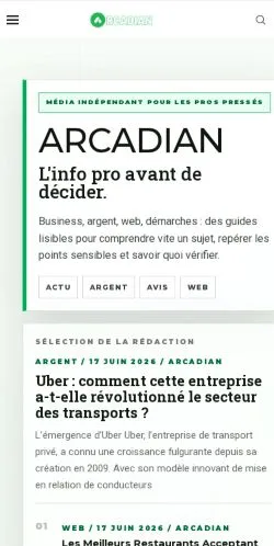 Anteprima del sito Arcadian, media di Francia per articoli sponsorizzati