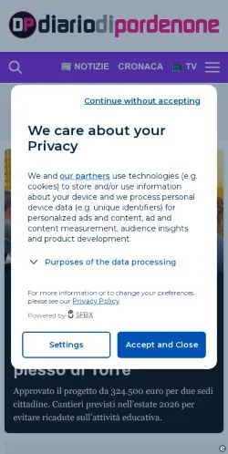 Anteprima del sito Diario di Pordenone, media di Italia per articoli sponsorizzati