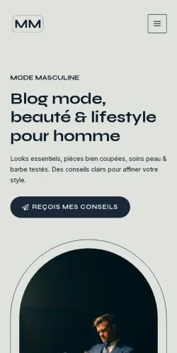 Vista previa del sitio Mode Masculine, medio de Francia para artículos patrocinados
