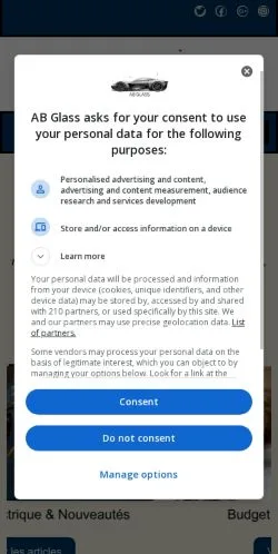 Anteprima del sito AB Glass Auto, media di Francia per articoli sponsorizzati