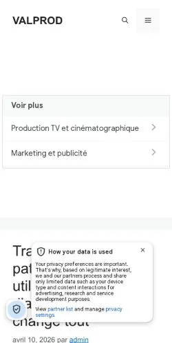 Preview of the VALPROD website, a media outlet in France for sponsored articles