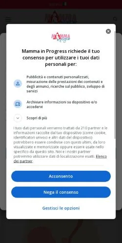 Voorbeeld van de site Mamma In Progress, medium uit Italië voor gesponsorde artikelen