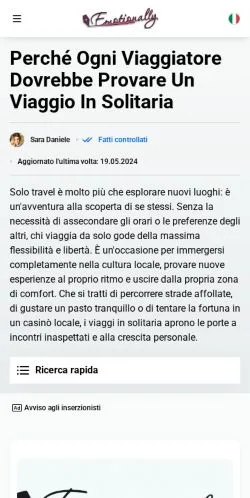 Podgląd witryny Viaggiare Da Soli, medium z kraju Włochy do artykułów sponsorowanych