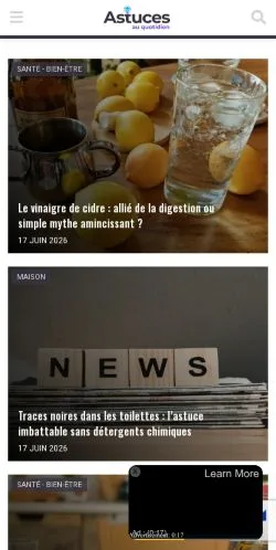Vista previa del sitio Astuces Au Quotidien -, medio de Francia para artículos patrocinados