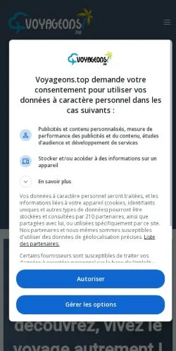 Anteprima del sito Voyageons, media di Francia per articoli sponsorizzati